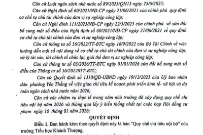 Trường Tiểu học Khánh Thượng Quyết định về việc xây dựng quy chế chi tiêu nội bộ