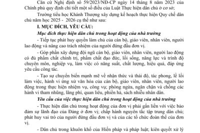Trường Tiểu học Khánh Thượng phường Yên Thắng: Kế hoạch “Thực hiện Quy chế dân chủ năm học 2025-2026 “